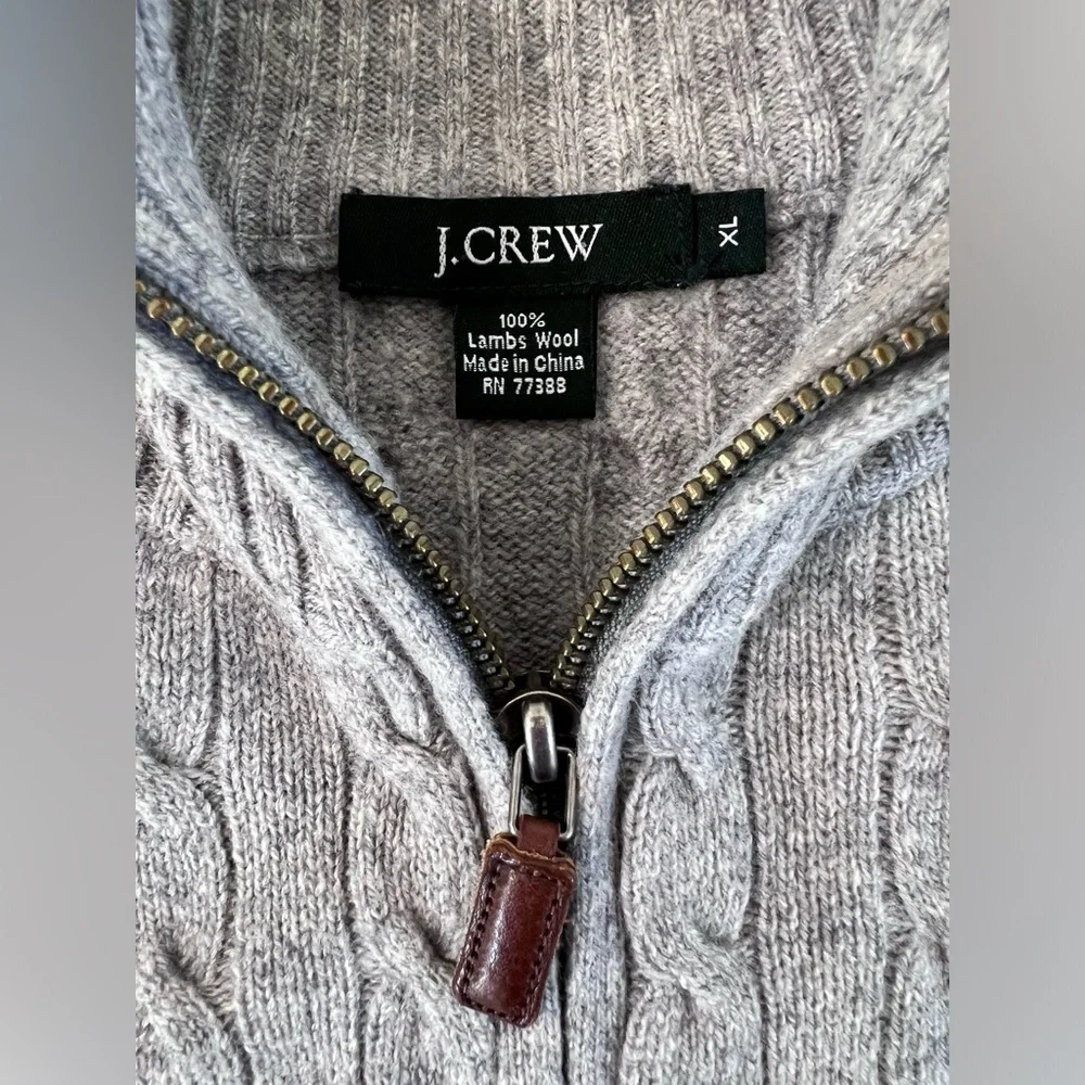 J Crew Knit‎ Sweater Men's Extra Large Gray Lambs Wool 1/4-Zip Mock-Neck